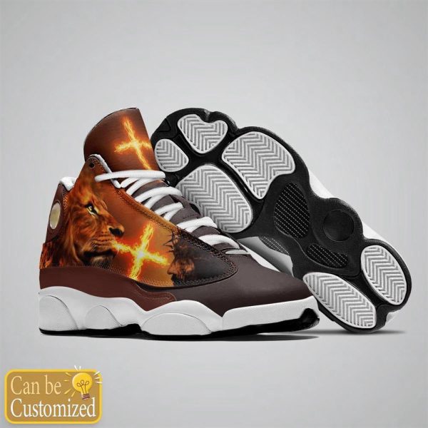 Christian Shoes, Jesus Lion And Fire Custom Name Basketball Shoes For Men Women