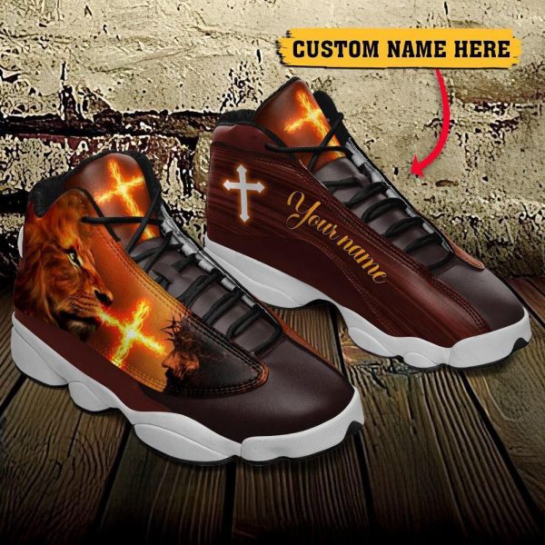 Christian Shoes, Jesus Lion And Fire Custom Name Basketball Shoes For Men Women