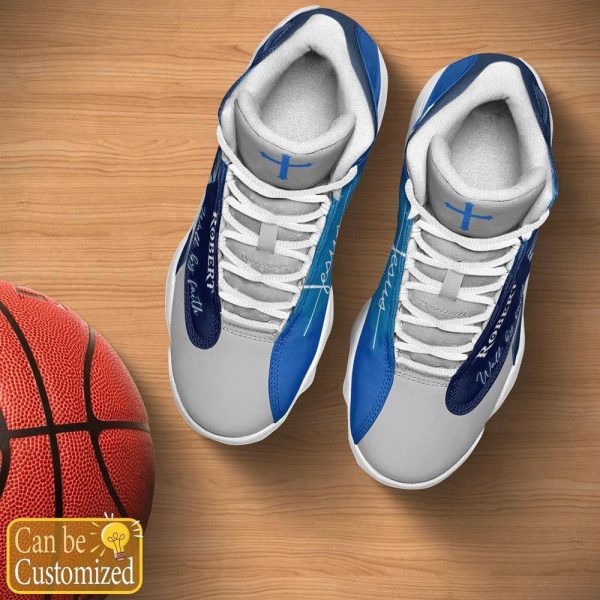 Christian Shoes, Jesus Lion Blue Walk By Faith Custom Name Basketball Shoes For Men Women