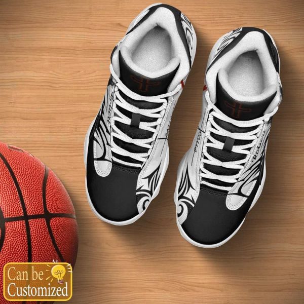 Christian Shoes, Jesus Pattern Custom Name Basketball Shoes Black And White For Men Women