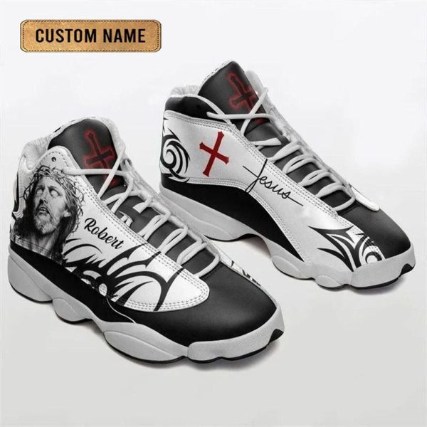 Christian Shoes, Jesus Pattern Custom Name Basketball Shoes Black And White For Men Women