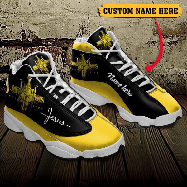 Christian Shoes, Jesus Saved My Life Custom Name Yellow Basketball Shoes For Men Women