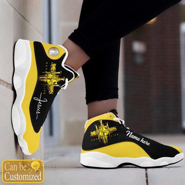 Christian Shoes, Jesus Saved My Life Custom Name Yellow Basketball Shoes For Men Women