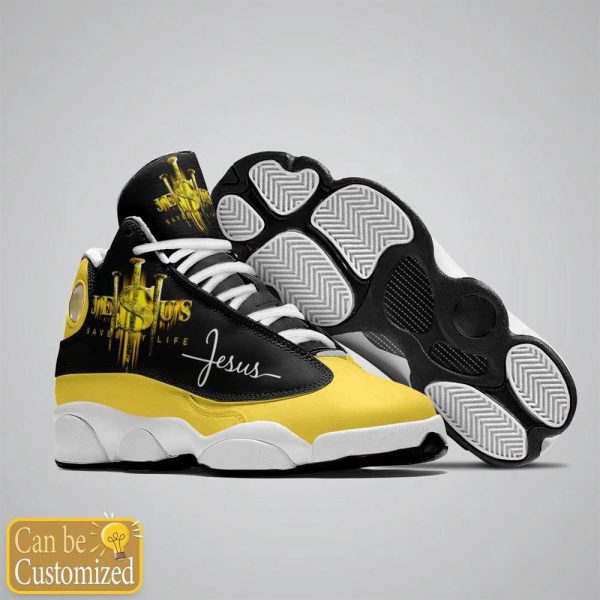 Christian Shoes, Jesus Saved My Life Custom Name Yellow Basketball Shoes For Men Women