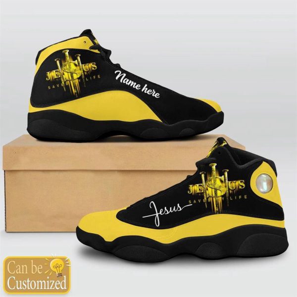 Christian Shoes, Jesus Saved My Life Custom Name Yellow Basketball Shoes For Men Women