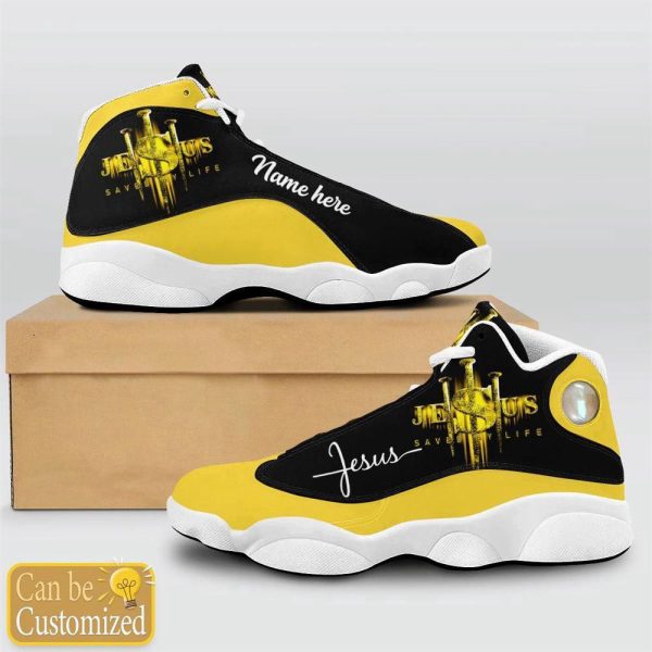 Christian Shoes, Jesus Saved My Life Custom Name Yellow Basketball Shoes For Men Women