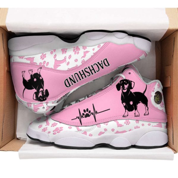 Dachshund Dog Paw Pattern Pink Shoes Sport Sneaker Curved Basketball Shoes For Men Women