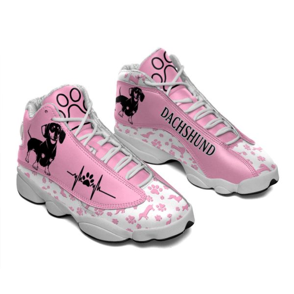 Dachshund Dog Paw Pattern Pink Shoes Sport Sneaker Curved Basketball Shoes For Men Women