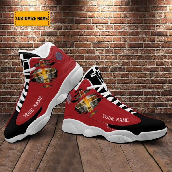 Walk By Faith Lion Of Judah Basketball Shoes With Thick Soles, Red Design, Gift For Jesus Lovers