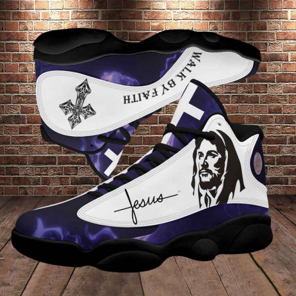 Walk By Faith Jesus Cross Jesus Drawing Basketball Shoes With Thick Soles, Gift For Jesus Lovers