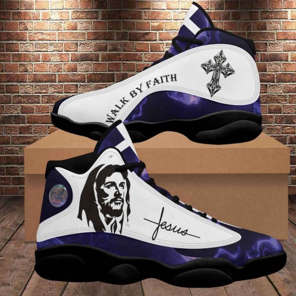 Walk By Faith Jesus Cross Jesus Drawing Basketball Shoes With Thick Soles, Gift For Jesus Lovers