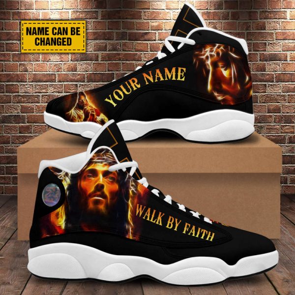 Walk By Faith Portrait Of Jesus Customized Jesus Basketball Shoes With Thick Soles, Gift For Jesus Lovers