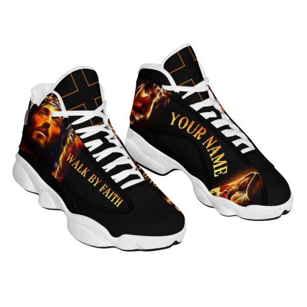 Walk By Faith Portrait Of Jesus Customized Jesus Basketball Shoes With Thick Soles, Gift For Jesus Lovers