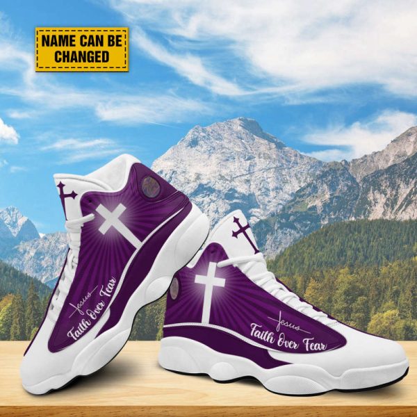 Faith Over Fear Customized Purple Jesus Basketball Shoes With Thick Soles, Gift For Jesus Lovers
