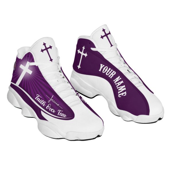 Faith Over Fear Customized Purple Jesus Basketball Shoes With Thick Soles, Gift For Jesus Lovers