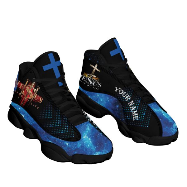 Personalized Jesus Saved My Life Basketball Shoes With Thick Soles, Blue Design, Gift For Jesus Lovers