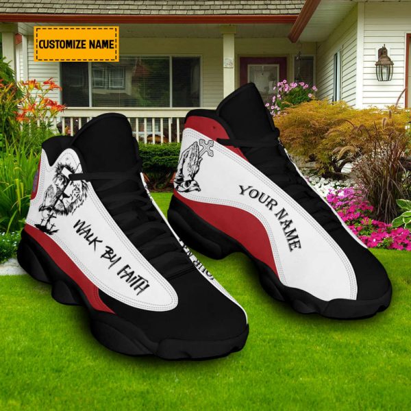 Personalized Walk By Faith Lion Of Judah Jesus Drawing Basketball Shoes For Jesus Lovers