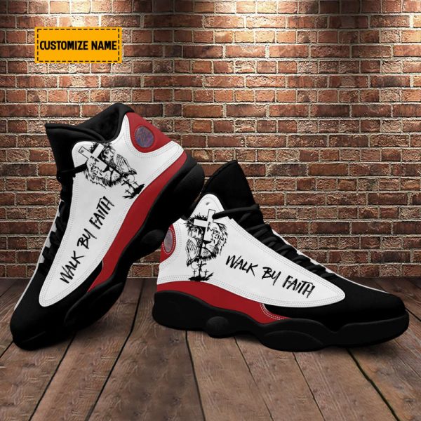 Personalized Walk By Faith Lion Of Judah Jesus Drawing Basketball Shoes For Jesus Lovers