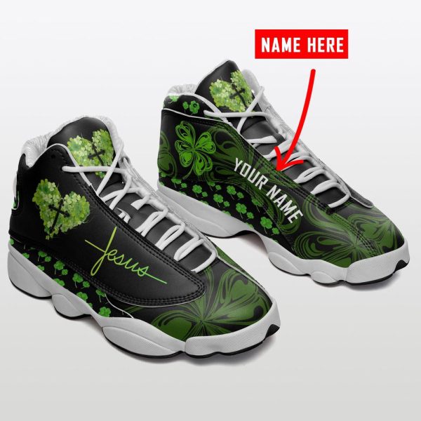 Jesus Personalized Name Green Cross Patrick’s Day  Basketball Shoes, Gift For Men Women