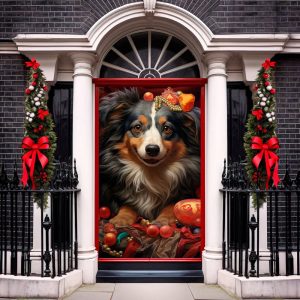 Christmas Front Door Mural Cute Pets,…