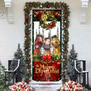 Christmas Horse Door Cover, Funny Christmas…