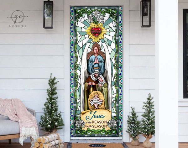 Jesus Is The Reason For The Season Door Cover, Faith Christmas Front Decor For Christmas