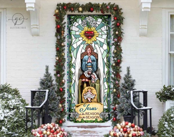 Jesus Is The Reason For The Season Door Cover, Faith Christmas Front Decor For Christmas