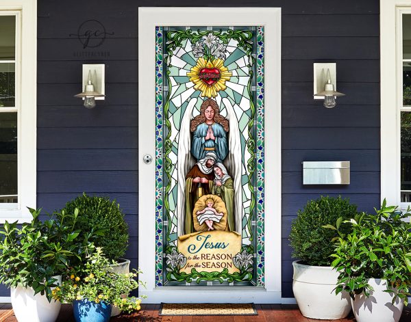 Jesus Is The Reason For The Season Door Cover, Faith Christmas Front Decor For Christmas