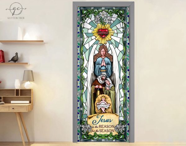 Jesus Is The Reason For The Season Door Cover, Faith Christmas Front Decor For Christmas