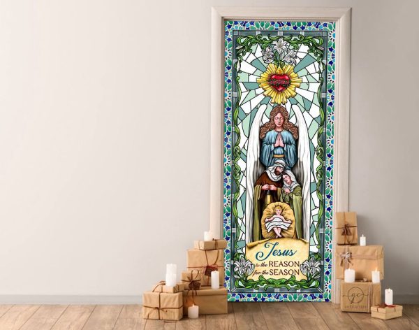 Jesus Is The Reason For The Season Door Cover, Faith Christmas Front Decor For Christmas