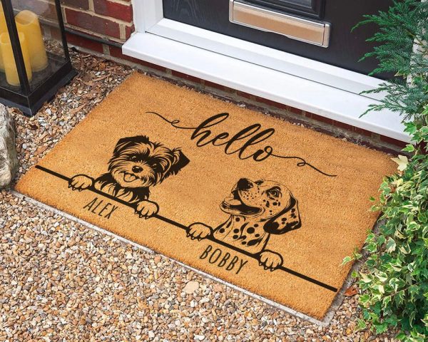 Dog Hello Doormat, Custom Dog Name Doormat, Personalized Doormat, Gift For Dog Lover