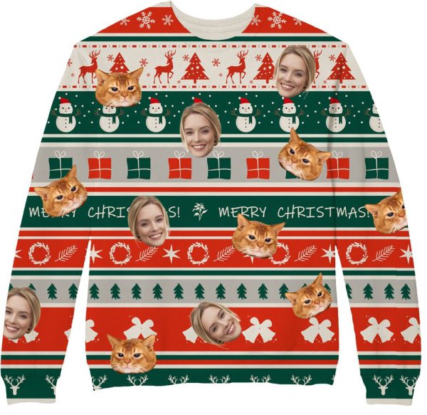 Custom Face Funny Christmas Sweatshirt Leds, Friends Personalized Photo Ugly Sweater For Family