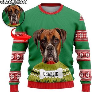 Custom Dog Photo Ugly Christmas Sweater,…