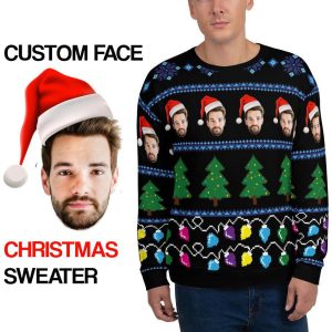 Ugly Christmas Sweater, Custom Face Sweatter,…