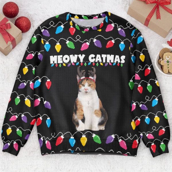 Custom Meowy Catmas Christmas Xmas Led, Personalized Family Photo 3D Sweatshirt, For Cat Lovers