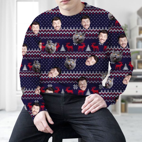 Custom Face Christmas Family Sweashirt, Personalized Family Photo Ugly Sweatshirt For Family