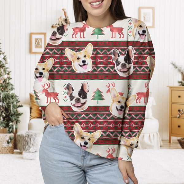 Custom Ugly Christmas Sweater Picture, Custom Face Sweater Gift For Dog Lovers