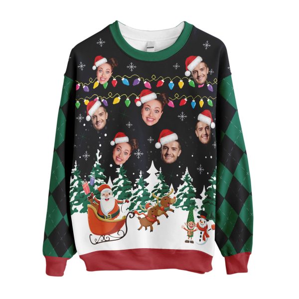 Custom Face Christmas Sweatshirt, Custom Christmas Night Santa Claus Sweatshirt For Family