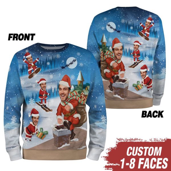 Personalized Family Photo 3D Sweatshirt Funny, Custom Face Santa Xmas Sweatshirt For Christmas