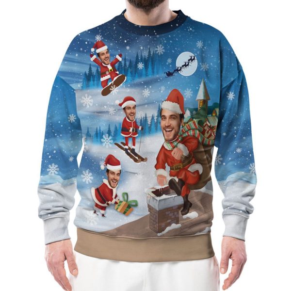 Personalized Family Photo 3D Sweatshirt Funny, Custom Face Santa Xmas Sweatshirt For Christmas