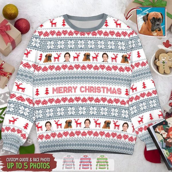 Personalized Face Family Christmas Ugly Sweatshirt, Family Photo Ugly Sweater For Family