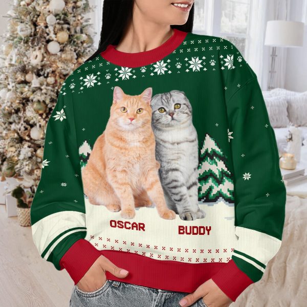 Persionalized Cat Christmas Ugly Sweater, Custom Photo Cat Sweater, Gift For Cat Lovers