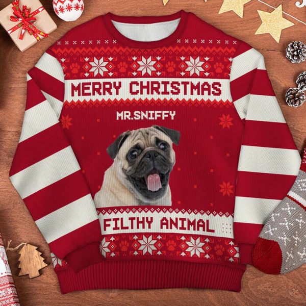 Persionalized Dog Christmas Ugly Sweater, Custom Photo Dog Sweater, Gift For Dog Lover