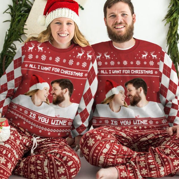 Personalized Photo Christmas Ugly Sweatshirt, Custom Face Sweater, Gift For Couple