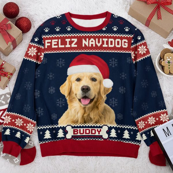 Persionalized Dog Christmas Ugly Sweater, Custom Sweatshirt Gift For Dog Lovers