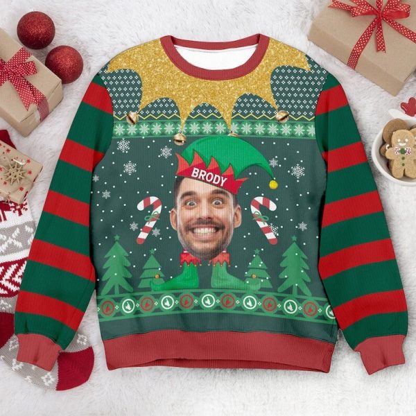Elf Christmas Custom Face Family Name, Personalized Photo Ugly Sweater For Christmas