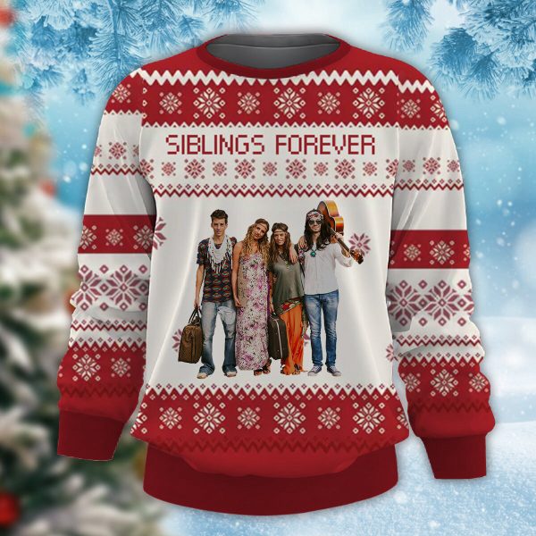 Siblings Forever Custom Photo Christmas Sweatshirt, Christmas Gift For Siblings