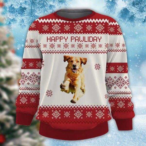 Happy Pawliday Ugly Sweatshirt, Custom Photo Christmas Sweatshirt, For Pet Lovers