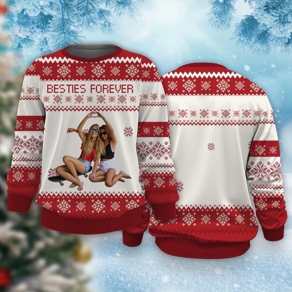 Bestie Forever Custom Photo Christmas Sweatshirt, Bestie Photo Ugly Sweater, Gift For Bestie