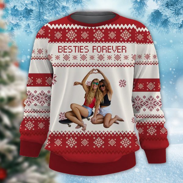 Bestie Forever Custom Photo Christmas Sweatshirt, Bestie Photo Ugly Sweater, Gift For Bestie